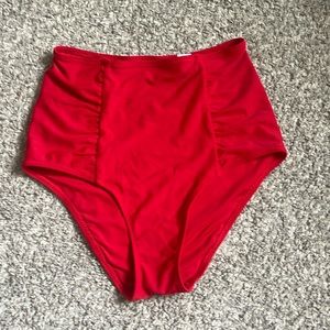Aerie Red High Waisted Full Coverage Bikini Bottom